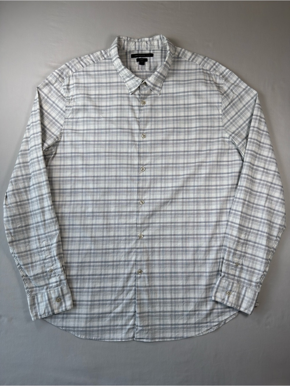 John Varvatos Luxe XXL Gray White Plaid Stretch Cotton Button Up Shirt